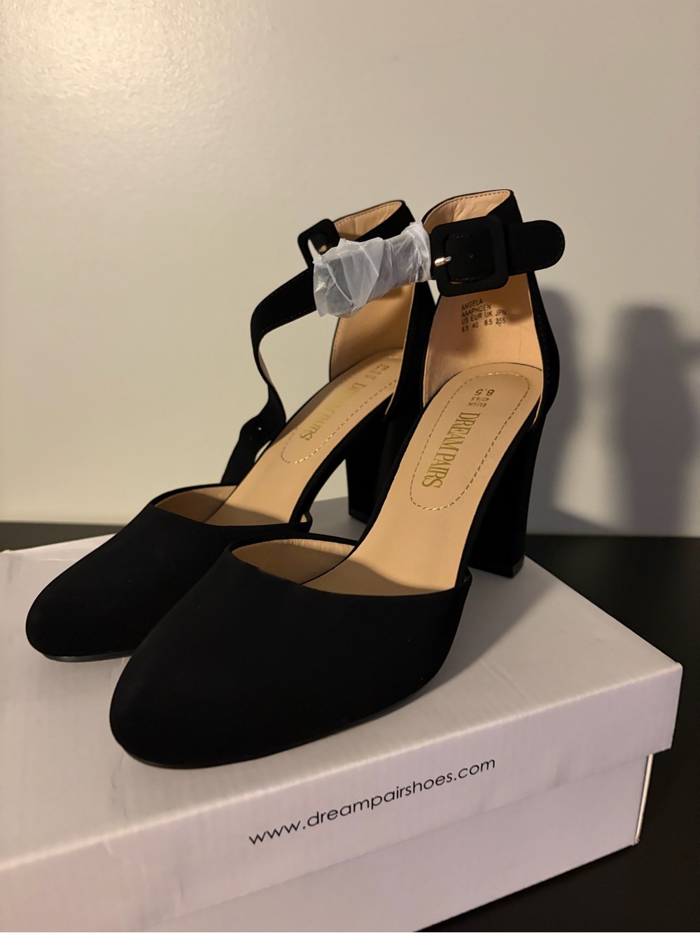 Angel Black Ankle-Strap Block Heels